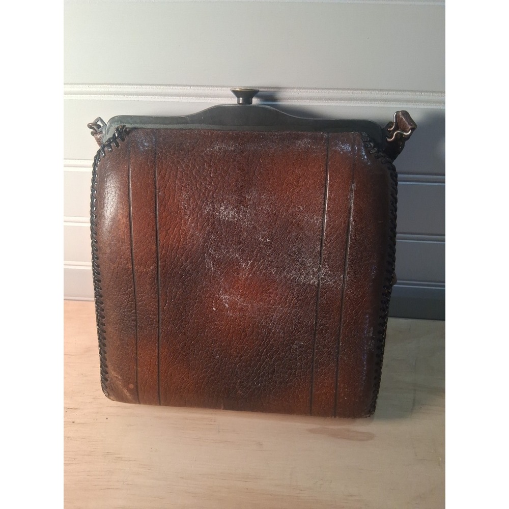 Vintage Antique Floral Decorated Tooled Leather Arts & Crafts Style Purse - Picture 2 of 6